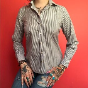 Lands end 6P no iron pinpoint Oxford grey striped